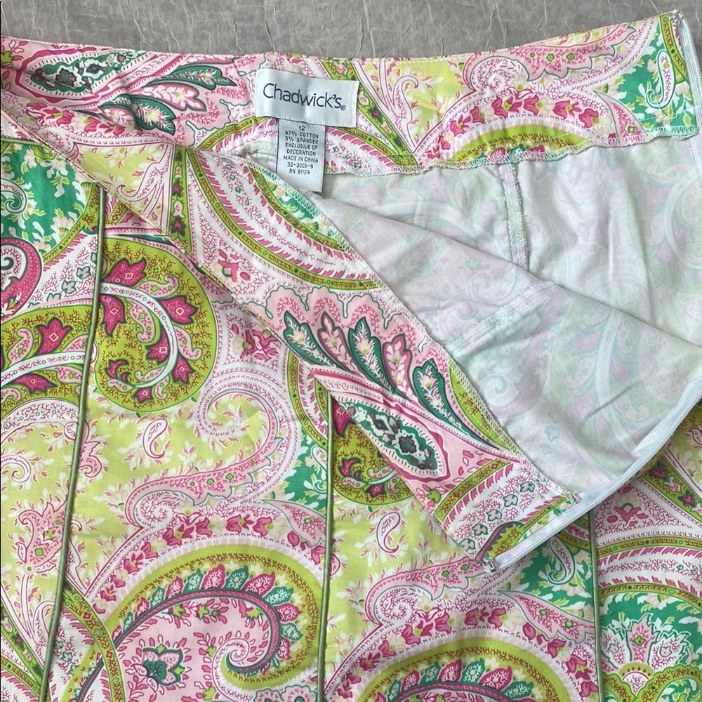 Chadwick’s Pink & Green Paisley Knee-Length A-Line Skirt. Size 12 - Picture 10 of 12